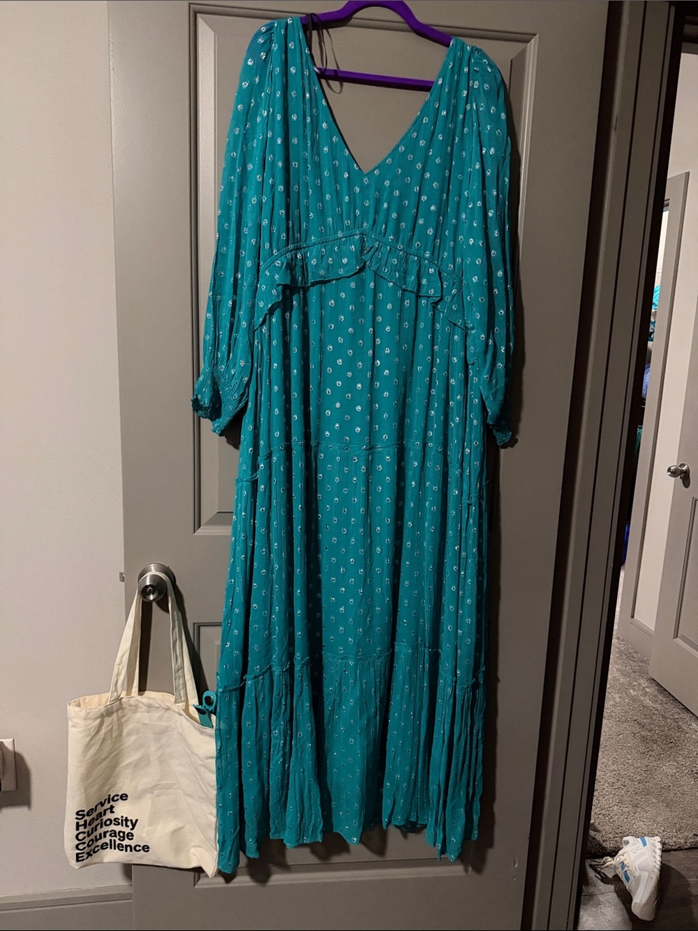 Arula (Altar’d State) Teal V-Neck Long Sleeve Maxi Dress- Size B